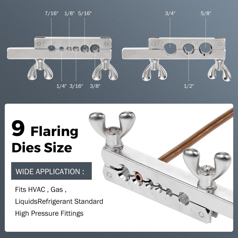 BEAMNOVA Flaring Tool Kit for Copper Tubing Brake Line Flaring Tool Set, for 1/8, 3/16, 1/4, 5/16, 3/8, 7/16, 1/2, 5/8, 3/4 inch Tubing,Brake Line Flaring Tool Kit - Image 2